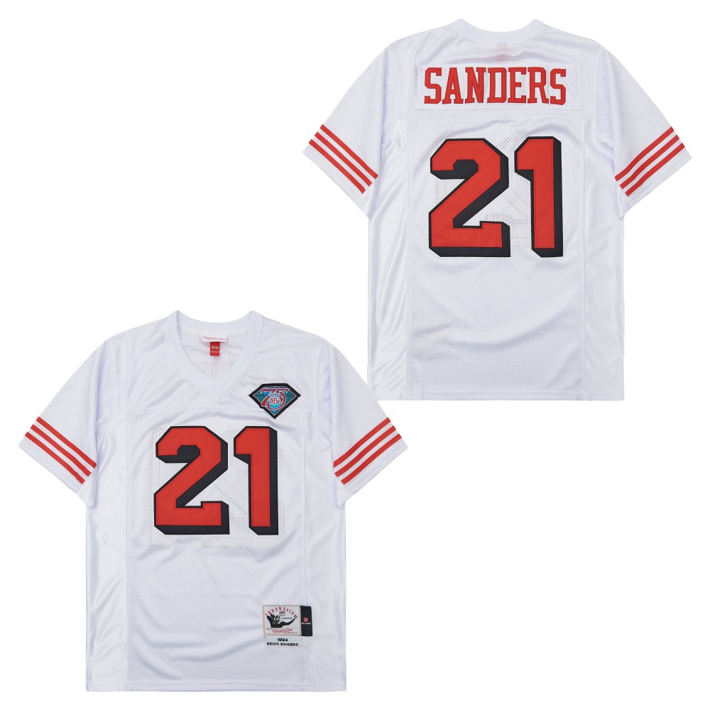Men's San Francisco 49ers #21 Deion Sanders 1994 Mitchell & Ness Throwback Retired Player Jersey - White