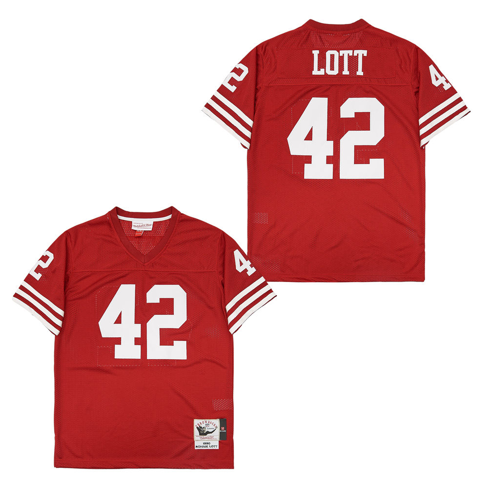 Men's San Francisco 49ers #42 Ronnie Lott Mitchell & Ness Big & Tall 1990 Retired Player Replica Jersey - Scarlet