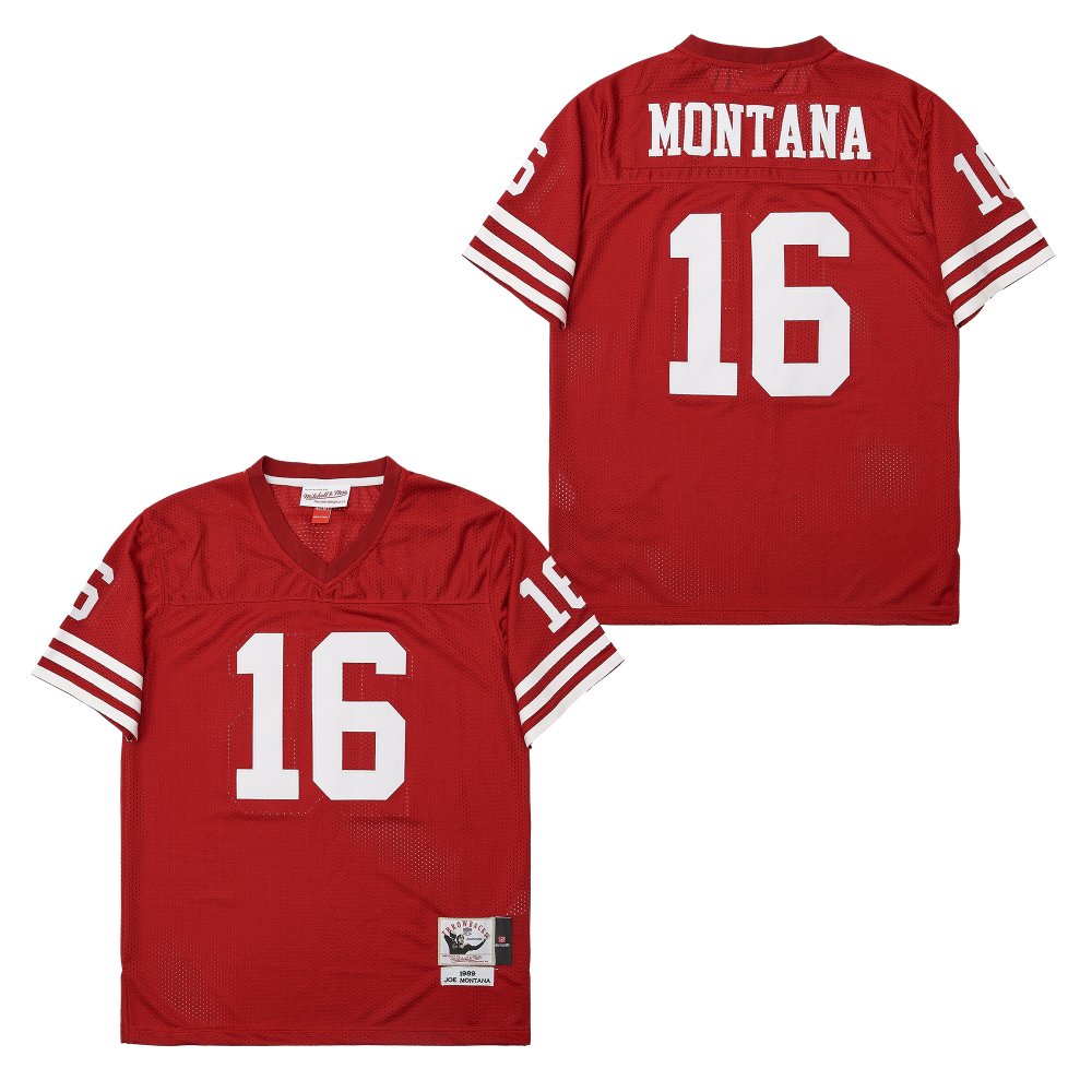 Men's San Francisco 49ers #16 Joe Montana 1989 Mitchell & Ness Legacy Replica Jersey - Scarlet