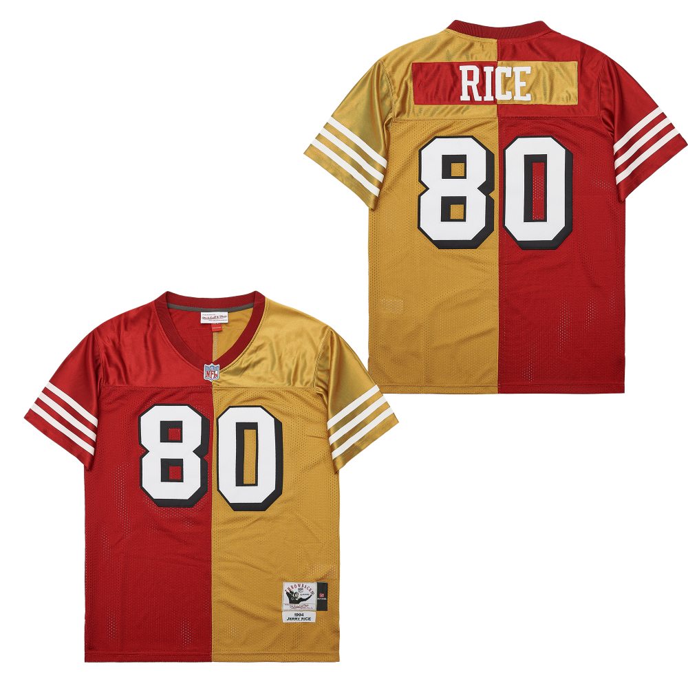 Men's San Francisco 49ers #80 Jerry Rice Mitchell & Ness  Split Legacy Retired Player Replica Jersey - Scarlet Gold