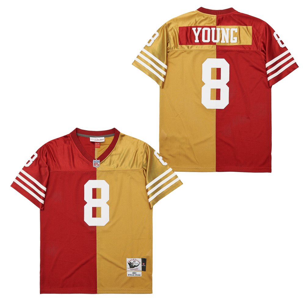 Men's San Francisco 49ers #8  Steve Young Mitchell & Ness  Split Legacy Replica Jersey - Scarlet Gold
