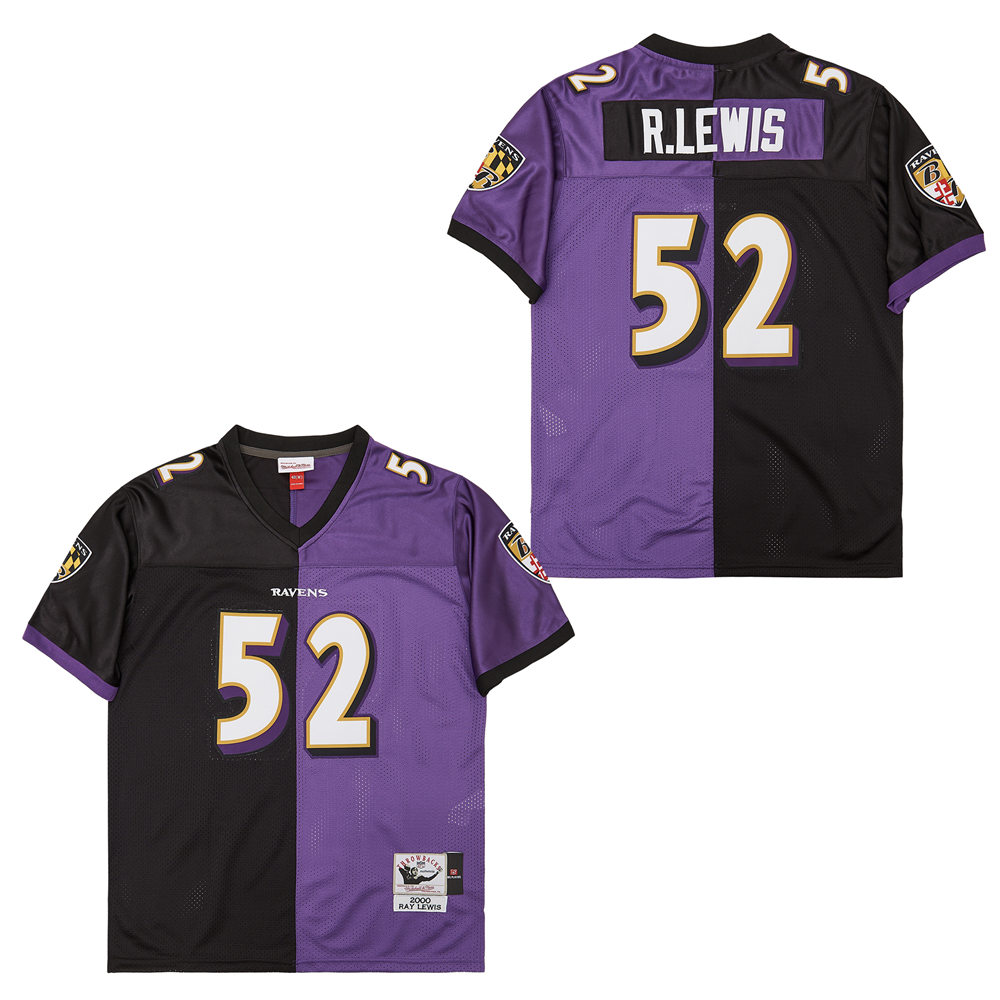 Men's Baltimore Ravens #52 Ray Lewis Mitchell & Ness Split Legacy Retired Player Replica Jersey - Black Purple