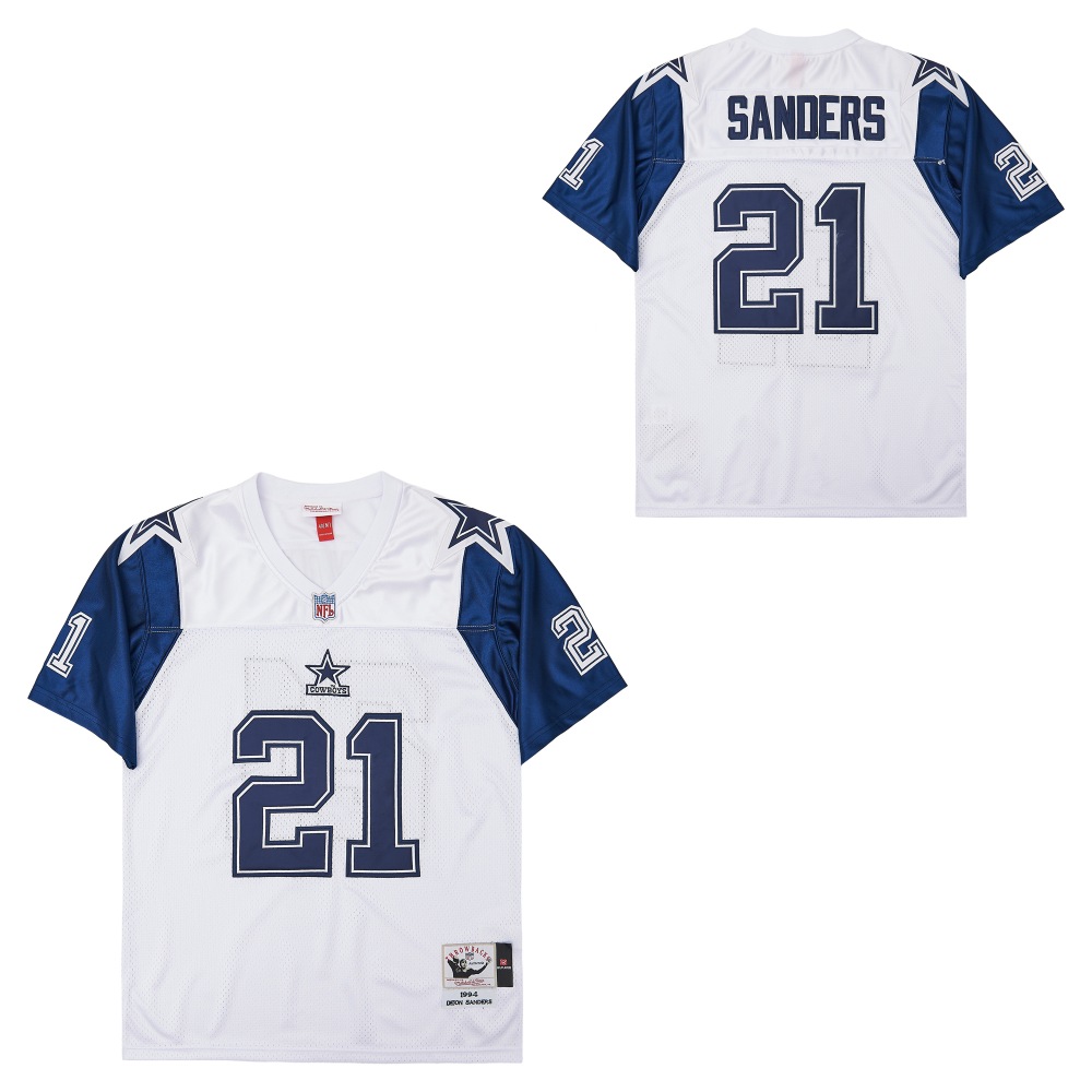 Men's Dallas Cowboys #21 Deion Sanders  1994 Mitchell & Ness  Throwback Retired Player Jersey - White
