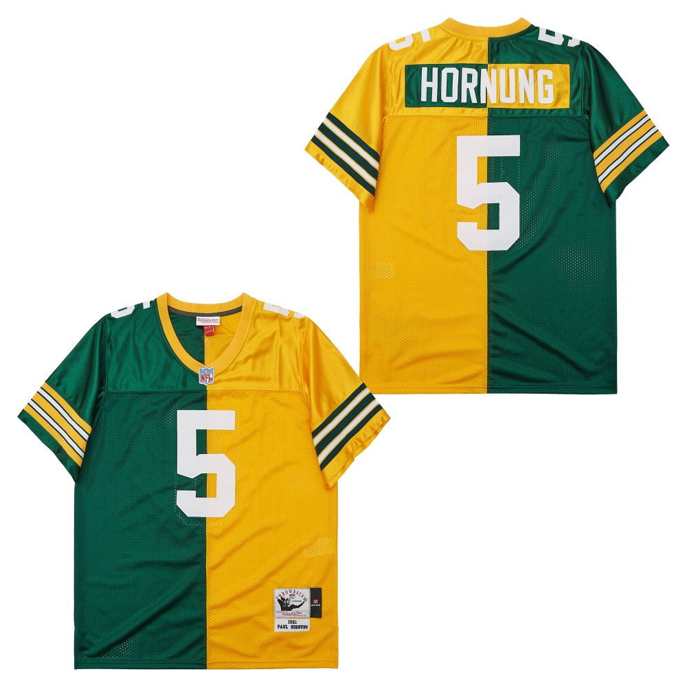 Men's Green Bay Packers #5 Paul Hornung  Mitchell & Ness 1961 Split Legacy Replica Jersey - Green Gold