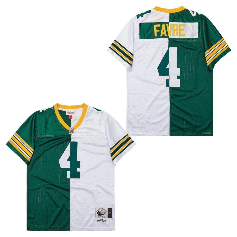 Men's Green Bay Packers #4 Brett Favre  Mitchell & Ness 1996 Split Legacy Replica Jersey - Green White