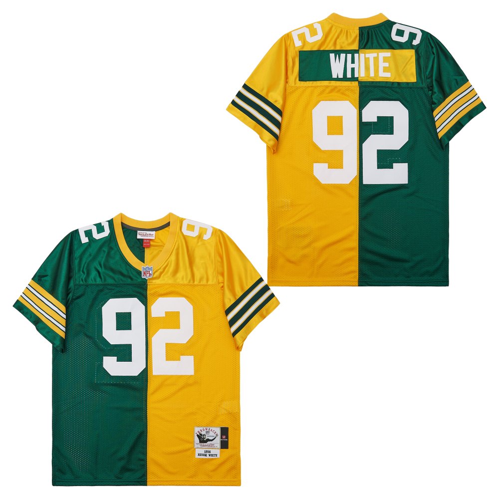 Men's Green Bay Packers #92 Reggie White  Mitchell & Ness 1996 Split Legacy Replica Jersey - Green Gold