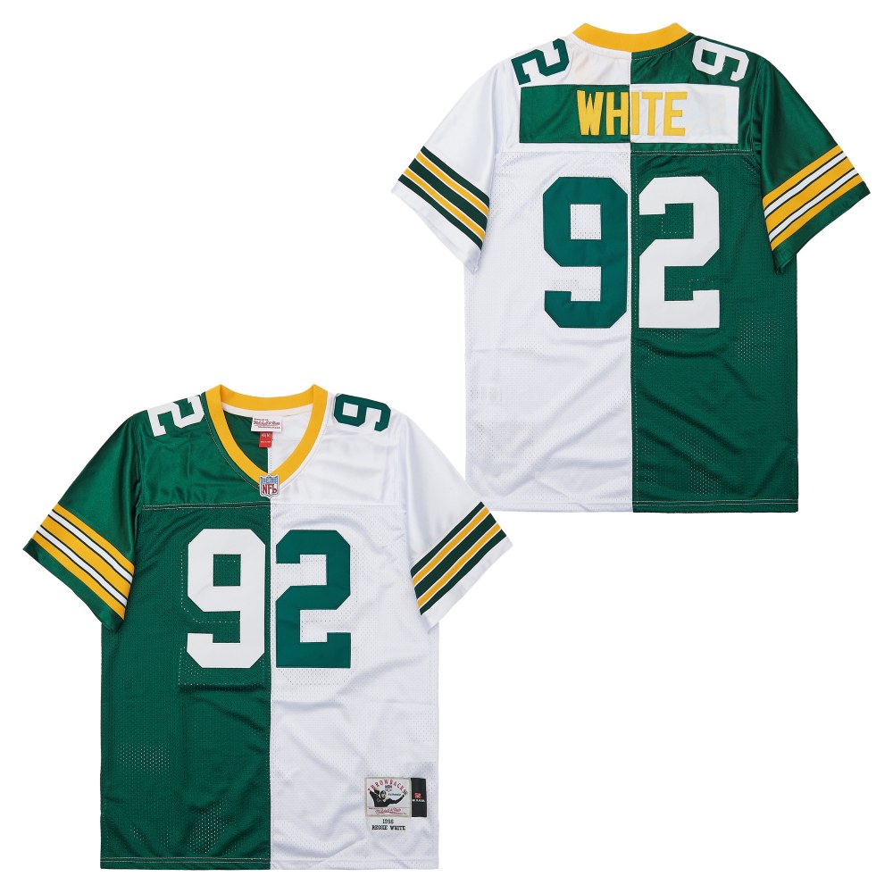 Men's Green Bay Packers #92 Reggie White  Mitchell & Ness 1996 Split Legacy Replica Jersey - Green White