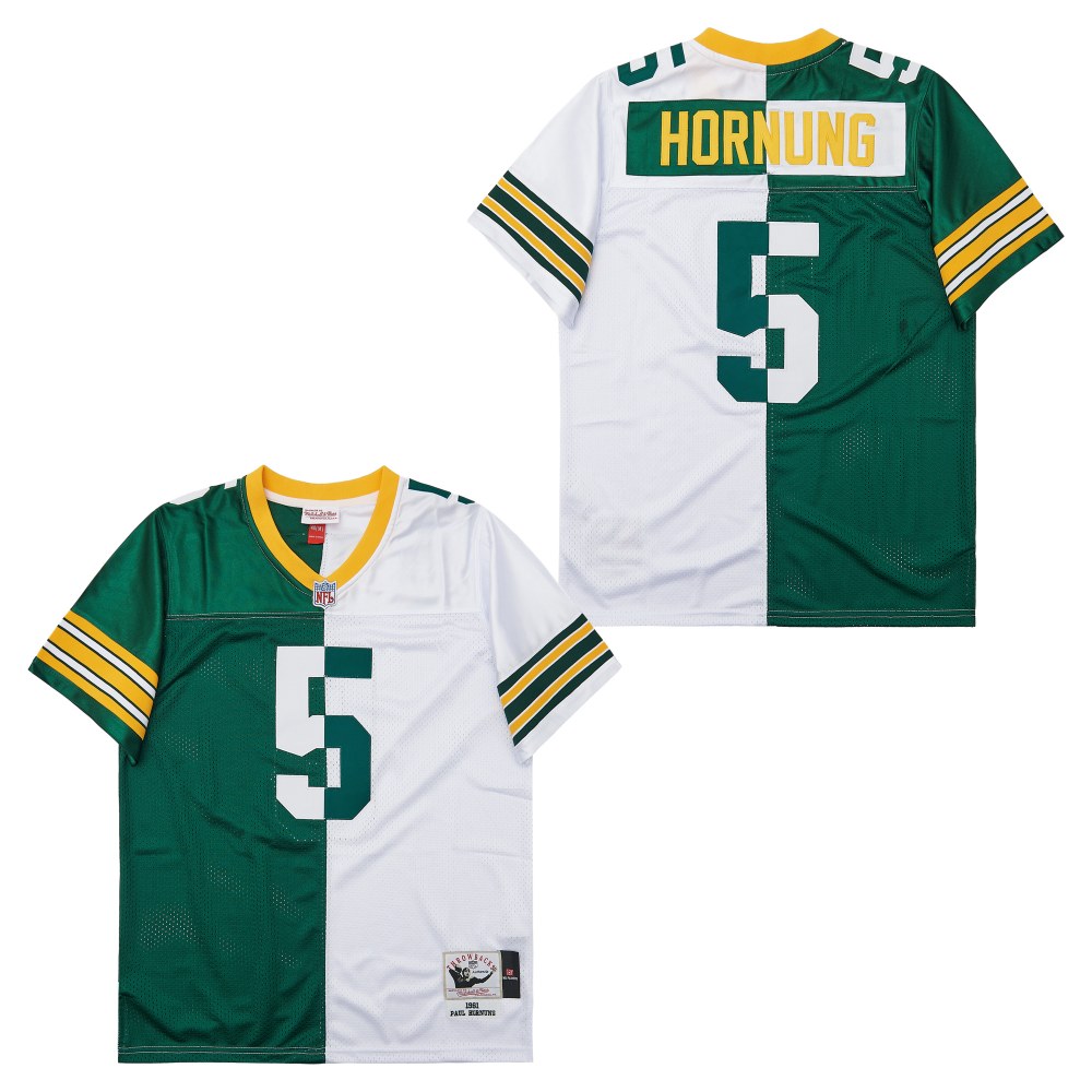 Men's Green Bay Packers #5 Paul Hornung  Mitchell & Ness 1961 Split Legacy Replica Jersey - Green White