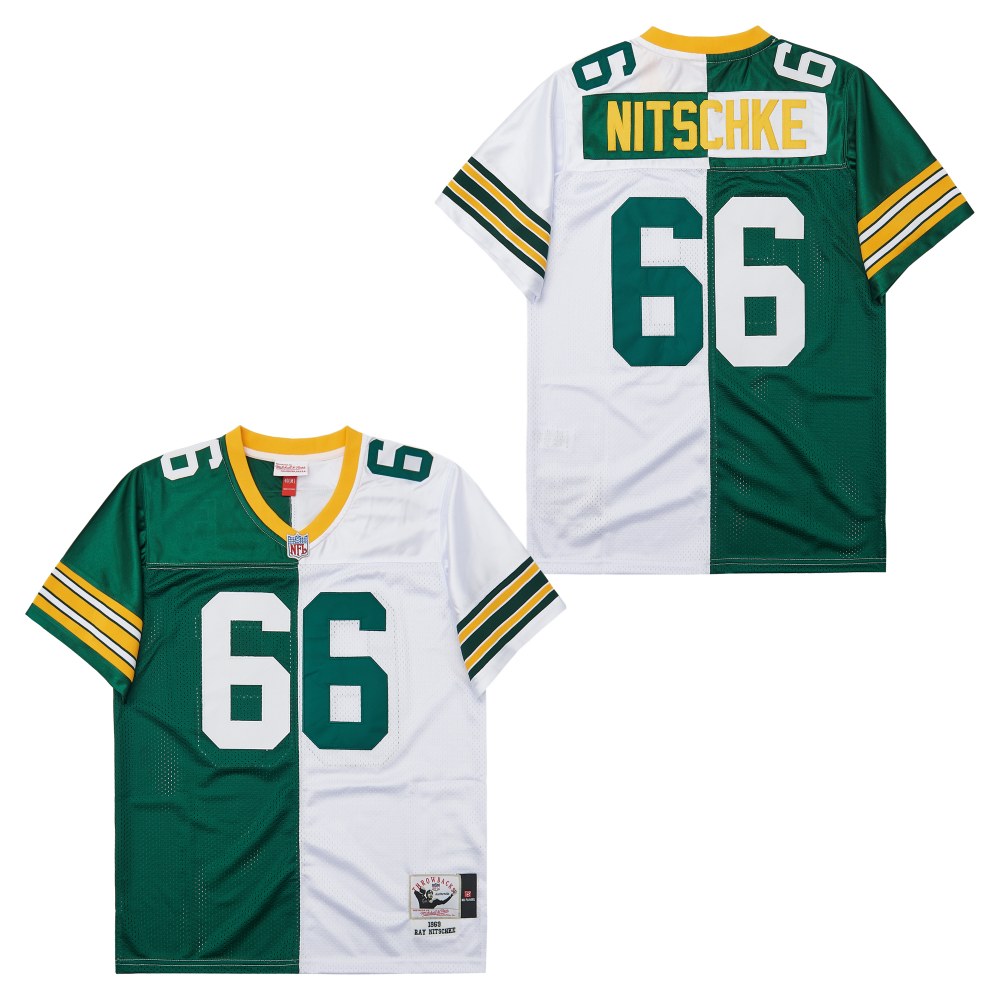 Men's Green Bay Packers #66 Ray Nitschke Mitchell & Ness 1969 Split Legacy Replica Jersey - Green White