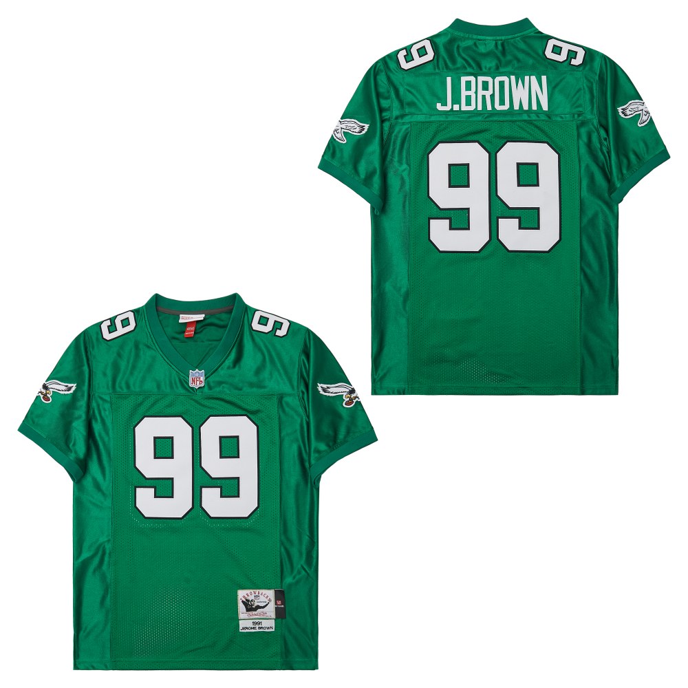 Men's Philadelphia Eagles #99  Jerome Brown  Mitchell & Ness 1991  Jersey - Kelly Green