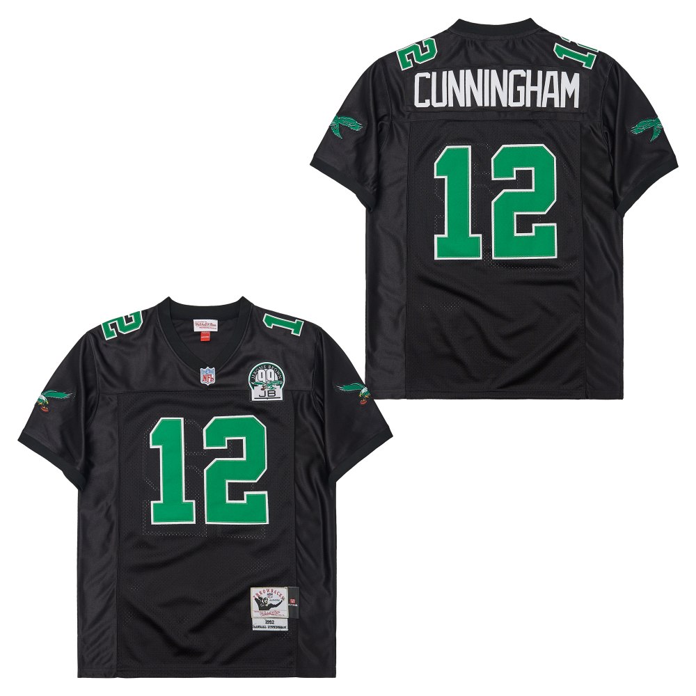 Men's Philadelphia Eagles #12 Randall Cunningham 1992 Mitchell & Ness  Throwback Retired Player Jersey - Black