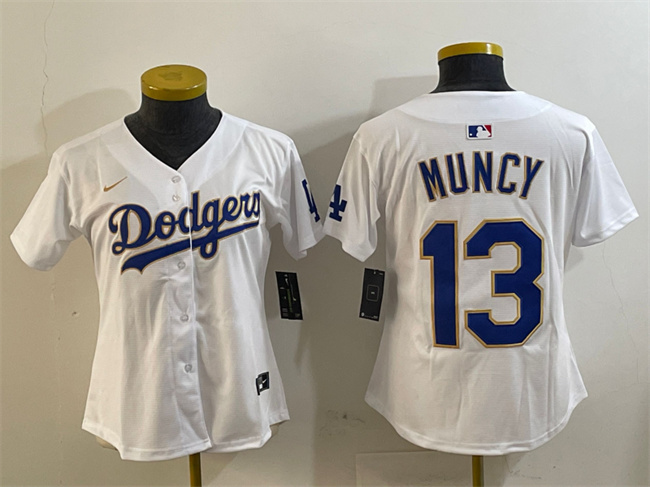 Women's Los Angeles Dodgers #13 Max Muncy White Gold Limited Stitched Baseball Jersey(Run Small)