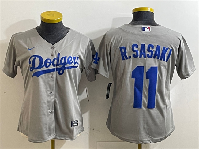 Women's Los Angeles Dodgers #11 Roki Sasaki Grey Cool Base Stitched Baseball Jersey(Run Small)