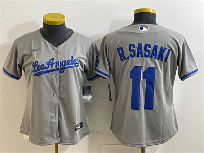 Women's Los Angeles Dodgers #11 Roki Sasaki Grey Cool Base Stitched Baseball Jersey