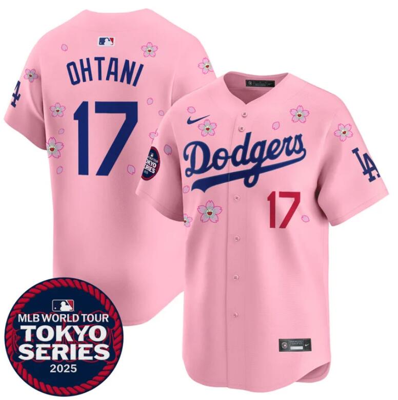 Women's Los Angeles Dodgers #17 Shohei Ohtani Pink 2025 Tokyo Series Limited Cherry Blossoms Baseball Jersey(Run Small)