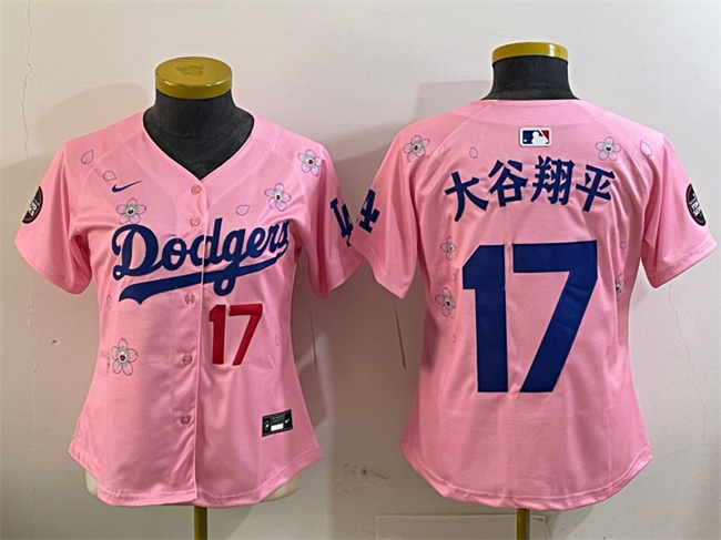 Women's Los Angeles Dodgers #17 大谷翔平 Pink 2025 Tokyo Series Limited Cherry BlossomsBaseball Jersey(Run Small)