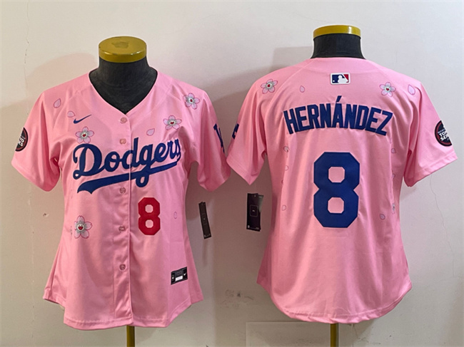 Women's Los Angeles Dodgers #8 Enrique Hernández Pink 2025 Tokyo Series Limited Cherry Blossoms Baseball Jersey(Run Small)