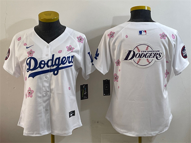 Women's Los Angeles Dodgers Team Big Logo White 2025 Tokyo Series Limited Cherry Blossoms Baseball  Jersey(Run Small)