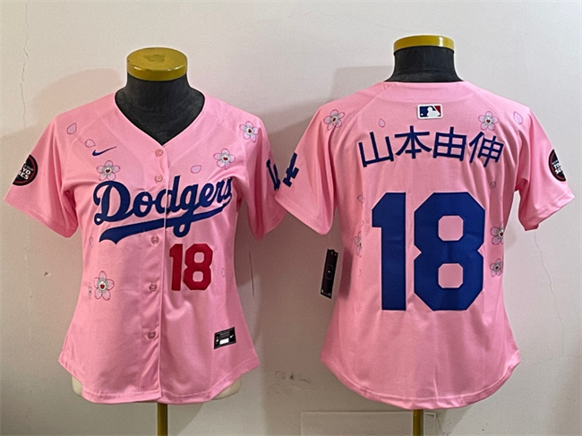 Women's Los Angeles Dodgers #18 山本由伸 Pink 2025 Tokyo Series Limited Cherry Blossoms Baseball Jersey(Run Small)
