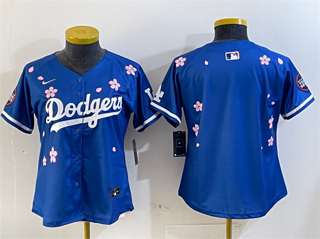 Women's Los Angeles Dodgers Blank Royal 2025 Tokyo Series Limited Cherry Blossoms Baseball Jersey(Run Small)