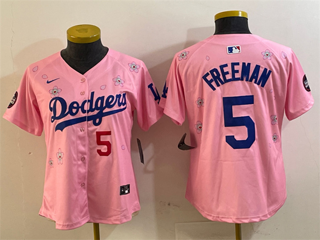 Women's Los Angeles Dodgers #5 Freddie Freeman Pink 2025 Tokyo Series Limited Cherry Blossoms Baseball Jersey(Run Small)