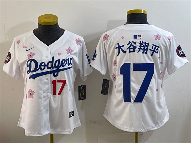Women's Los Angeles Dodgers #17 大谷翔平 White 2025 Tokyo Series Limited Cherry Blossoms Baseball Jersey(Run Small)
