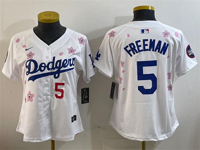 Women's Los Angeles Dodgers #5 Freddie Freeman White 2025 Tokyo Series Limited Cherry Blossoms Baseball Jersey(Run Small)