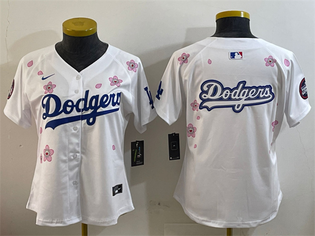 Women's Los Angeles Dodgers Team Big Logo White 2025 Tokyo Series Limited Cherry Blossoms Baseball Jersey(Run Small)
