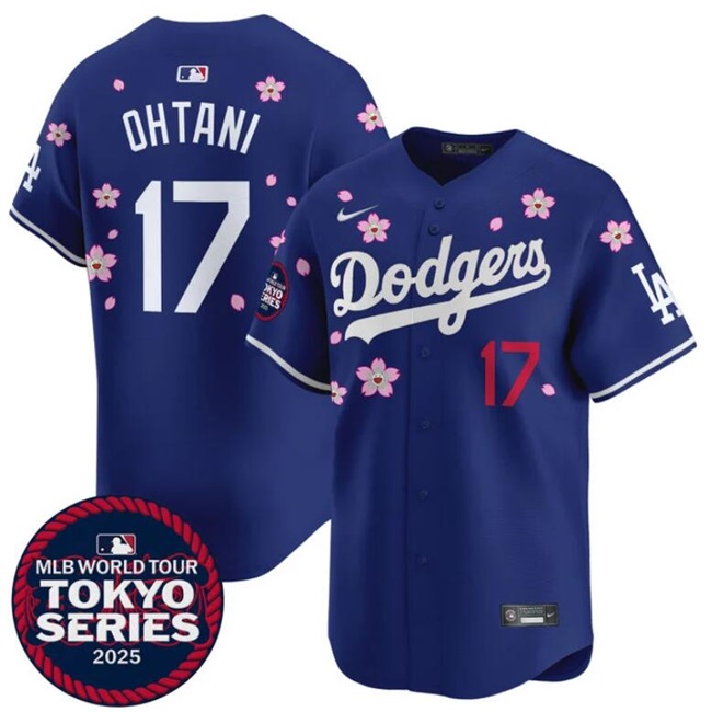Women's Los Angeles Dodgers #17 Shohei Ohtani Royal 2025 Tokyo Series Limited Cherry Blossoms Baseball Jersey(Run Small)