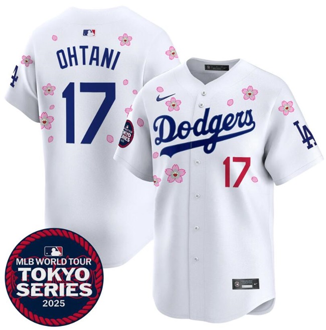 Women's Los Angeles Dodgers #17 Shohei Ohtani White 2025 Tokyo Series Limited Cherry Blossoms Baseball Jersey(Run Small)