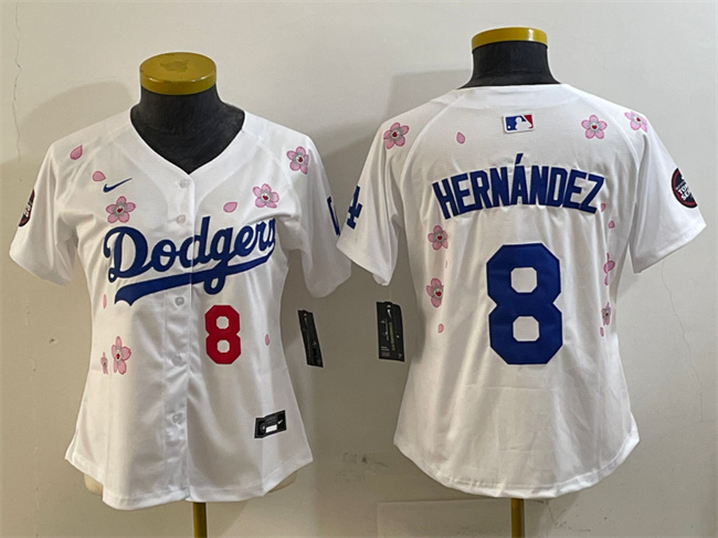 Women's Los Angeles Dodgers #8 Enrique Hernández White 2025 Tokyo Series Limited Cherry Blossoms Baseball Jersey(Run Small)