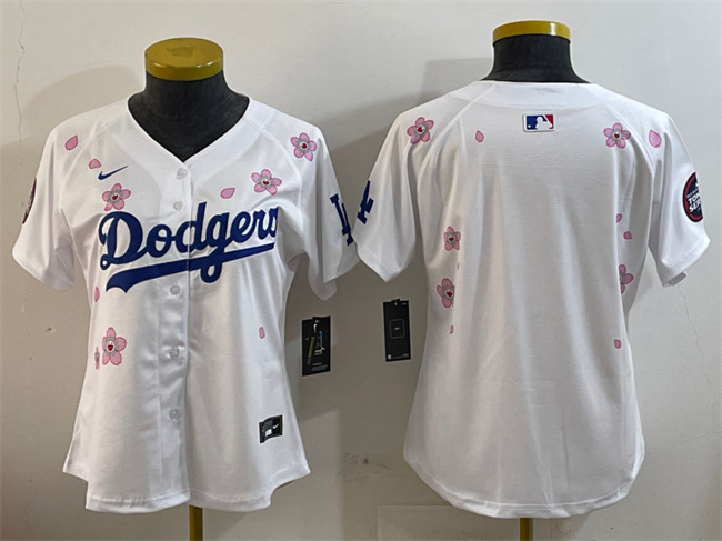 Women's Los Angeles Dodgers Blank White 2025 Tokyo Series Limited Cherry Blossoms Baseball Jersey(Run Small)
