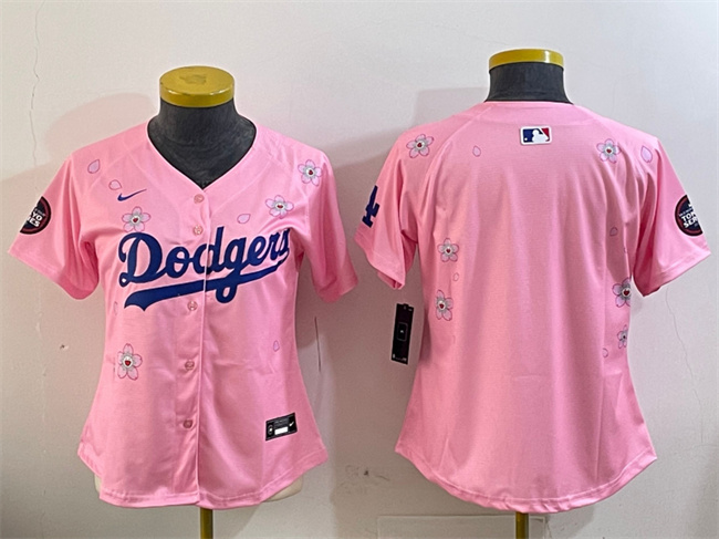 Women's Los Angeles Dodgers Blank Pink 2025 Tokyo Series Limited Cherry Blossoms Baseball Jersey(Run Small)