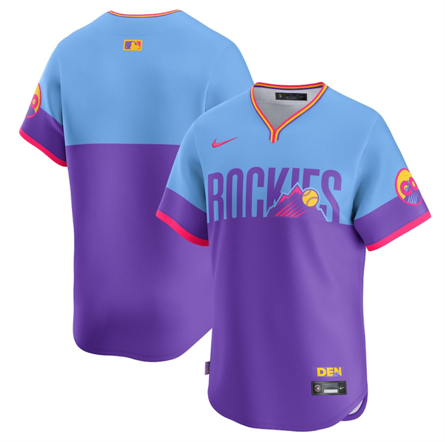 Men's Colorado Rockies Blank Purple Light Blue 2025 City Connect Limited Stitched Baseball Jersey