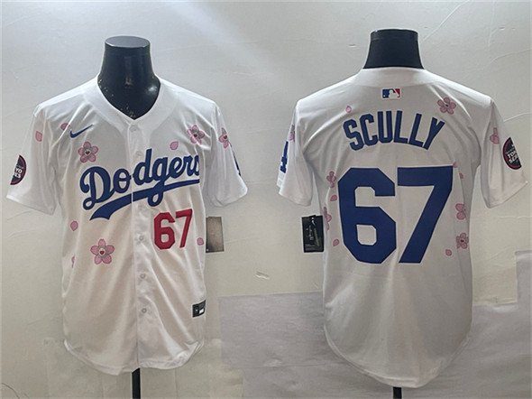 Men's Los Angeles Dodgers #67 Vin Scully White 2025 Tokyo Series Limited Cherry Blossoms Baseball Jersey