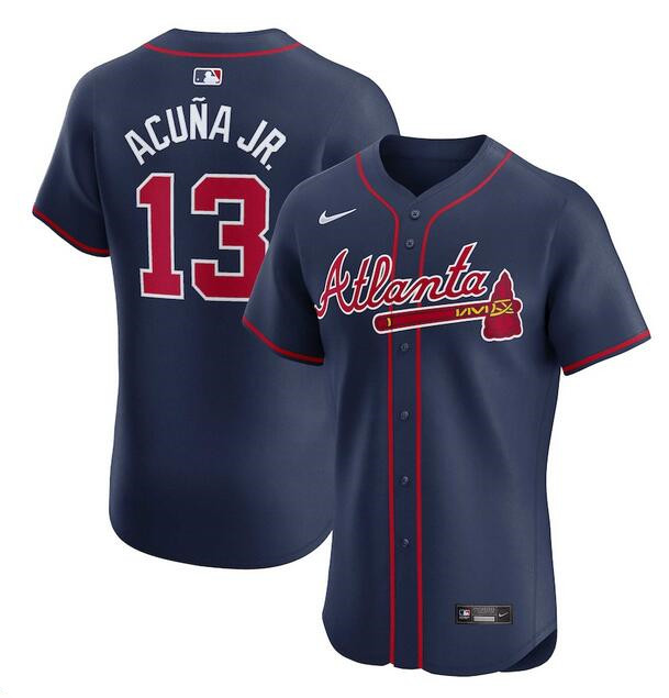 Men's Atlanta Braves #13 Ronald Acu?a Jr. Navy Alternate Elite Stitched Baseball Jersey