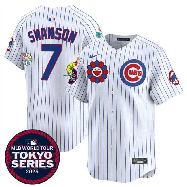 Men's Chicago Cubs #7 Dansby Swanson White 2025 Tokyo Series Limited Cherry Blossoms Baseball Jersey