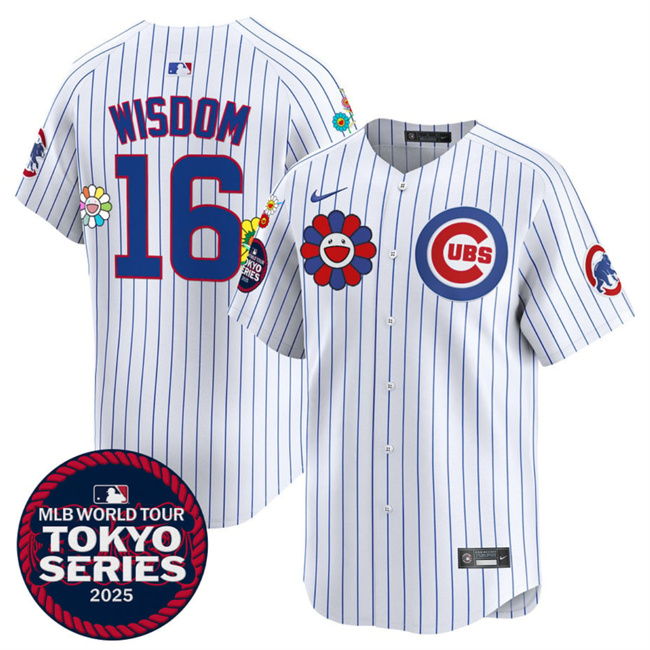 Men's Chicago Cubs #16 Patrick Wisdom White 2025 Tokyo Series Limited Cherry Blossoms Baseball Jersey
