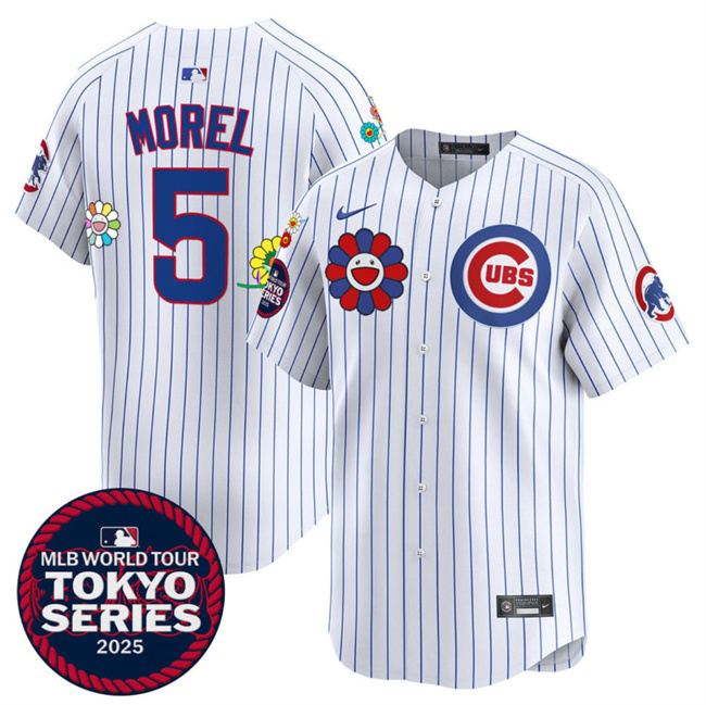 Men's Chicago Cubs #5 Christopher Morel White 2025 Tokyo Series Limited Cherry Blossoms Baseball Jersey
