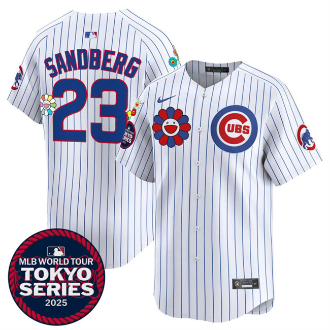 Men's Chicago Cubs #23 Ryne Sandberg White 2025 Tokyo Series Limited Cherry Blossoms Baseball Jersey
