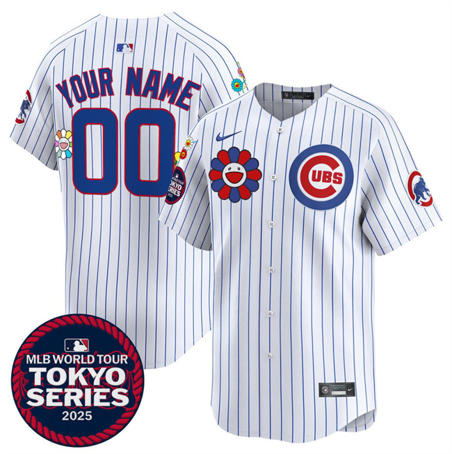 Men's Chicago Cubs Active Player Custom White 2025 Tokyo Series Limited Cherry Blossoms Baseball Jersey