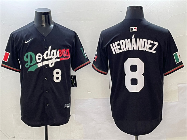 Men's Los Angeles Dodgers #8 Enrique Hernández Black Mexico Flag Limited Stitched Baseball Jersey