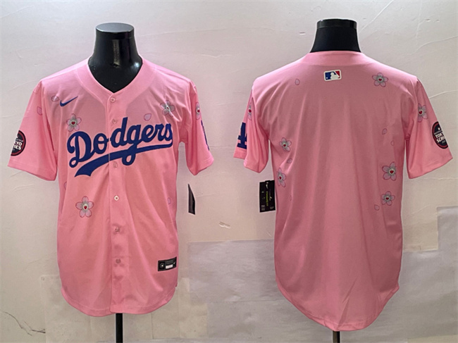 Men's Los Angeles Dodgers Blank Pink 2025 Tokyo Series Limited Cherry Blossoms  Baseball Jersey