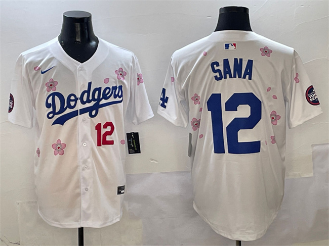 Men's Los Angeles Dodgers #12 Sana White 2025 Tokyo Series Limited Cherry Blossoms  Baseball Jersey