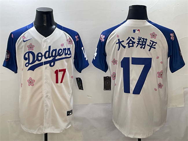 Men's Los Angeles Dodgers #17 大谷翔平 White Royal 2025 Tokyo Series Limited Cherry Blossoms  Baseball Jersey