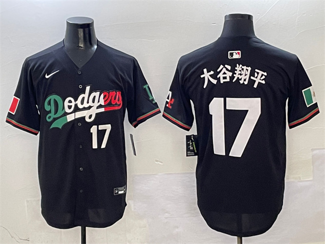 Men's Los Angeles Dodgers #17 大谷翔平 Black Mexico Flag Limited Stitched Baseball Jersey
