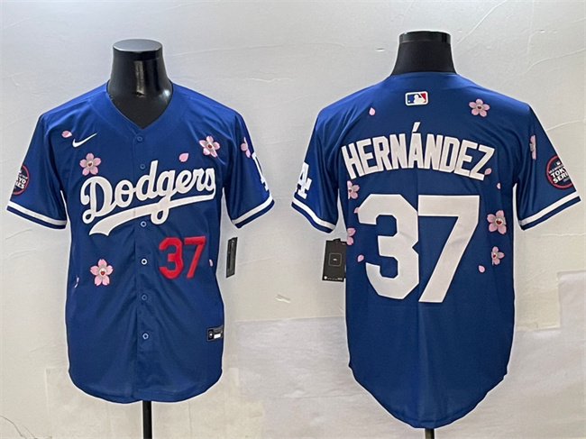 Men's Los Angeles Dodgers #37 Teoscar Hernández Royal 2025 Tokyo Series Limited Cherry Blossoms  Baseball Jersey