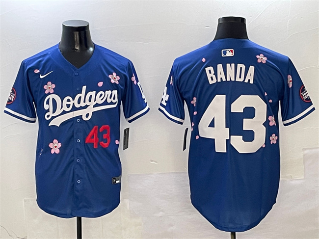 Men's Los Angeles Dodgers #43 Anthony Banda Royal 2025 Tokyo Series Limited Cherry Blossoms  Baseball Jersey