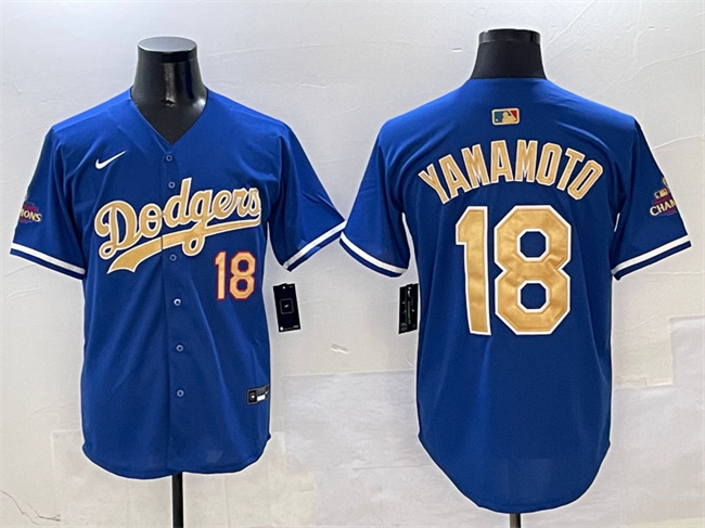 Men's Los Angeles Dodgers #18 Yoshinobu Yamamoto Royal 2025 Gold Collection Limited Stitched Baseball Jersey