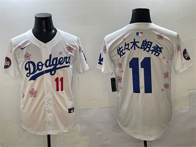 Men's Los Angeles Dodgers #11 佐々木朗希 White 2025 Tokyo Series Limited Cherry Blossoms  Baseball Jersey